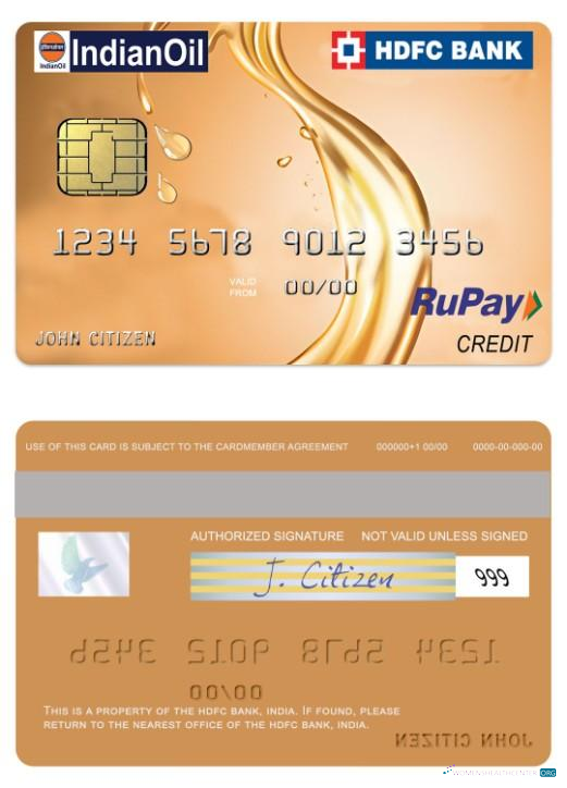 Download India IndianOil HDFC Bank RuPay Credit Card Photoshop template